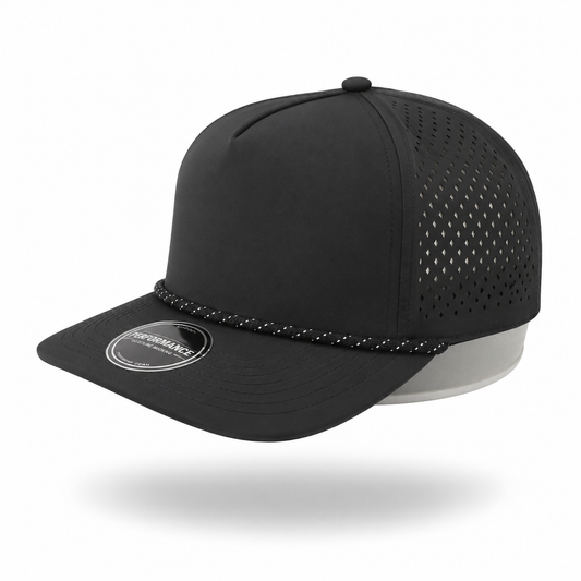 Black with Black and White Rope 5 Panel Performance