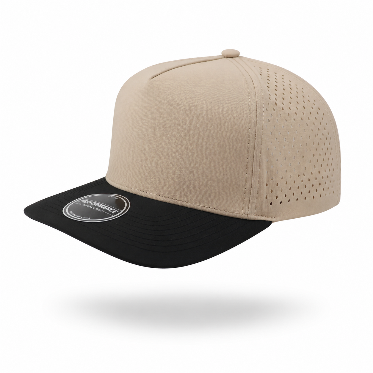 Khaki with Black Brim 5 Panel Performance