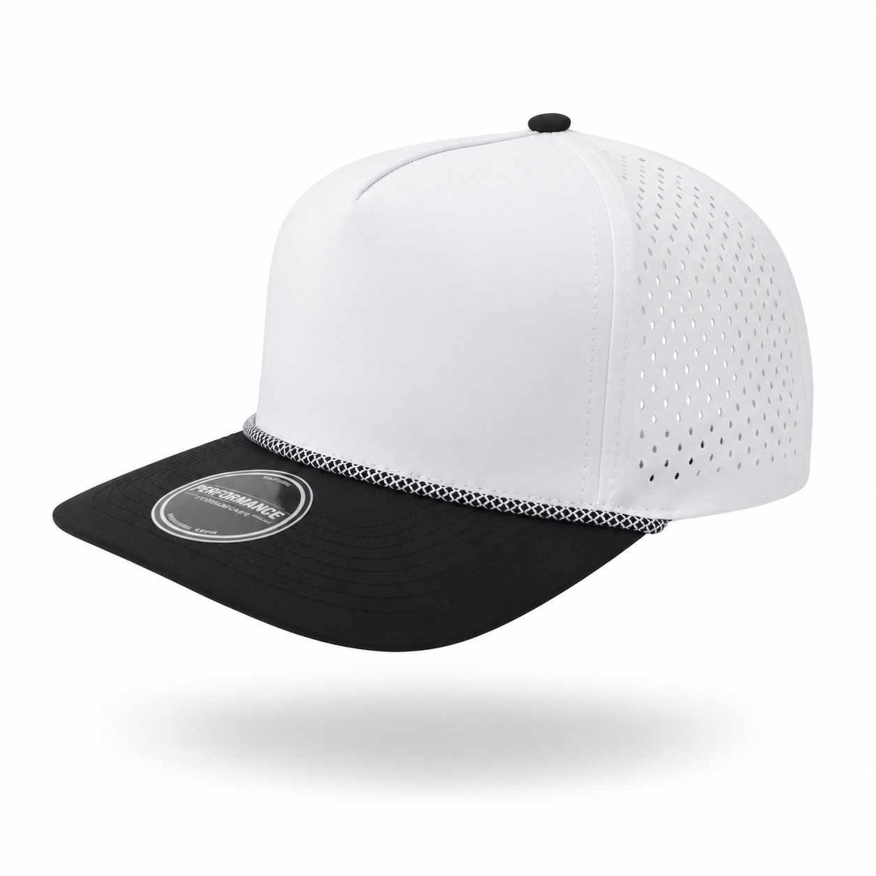 White with Black Brim and Chain 5 Panel Performance